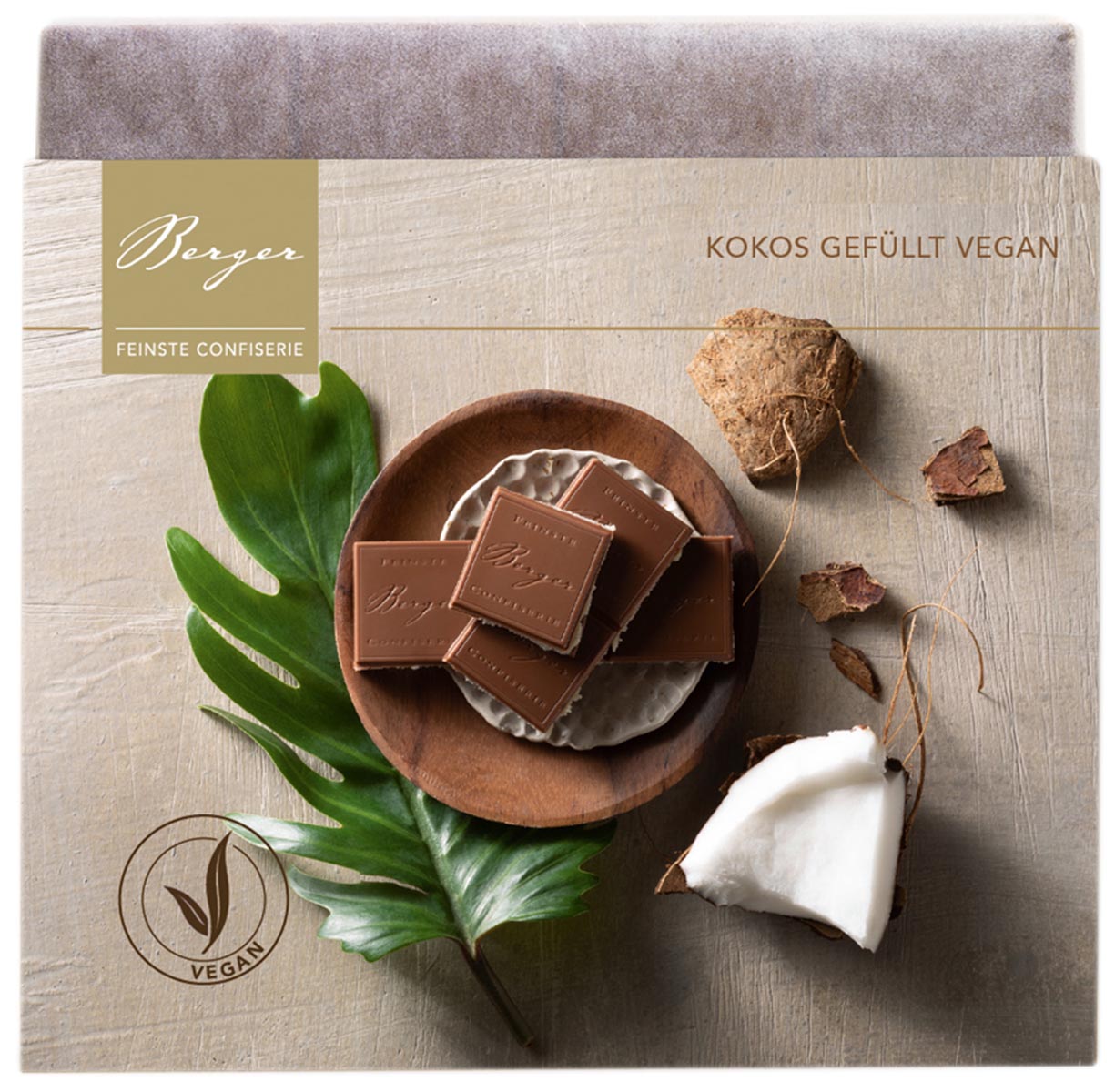 Vegane Schokolade mit Kokos gefüllt